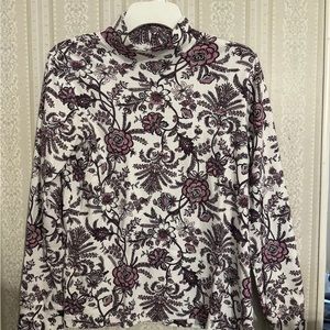 Lands' End Small Multicolor Floral Mock Neck Long Sleeve Cotton top Women's